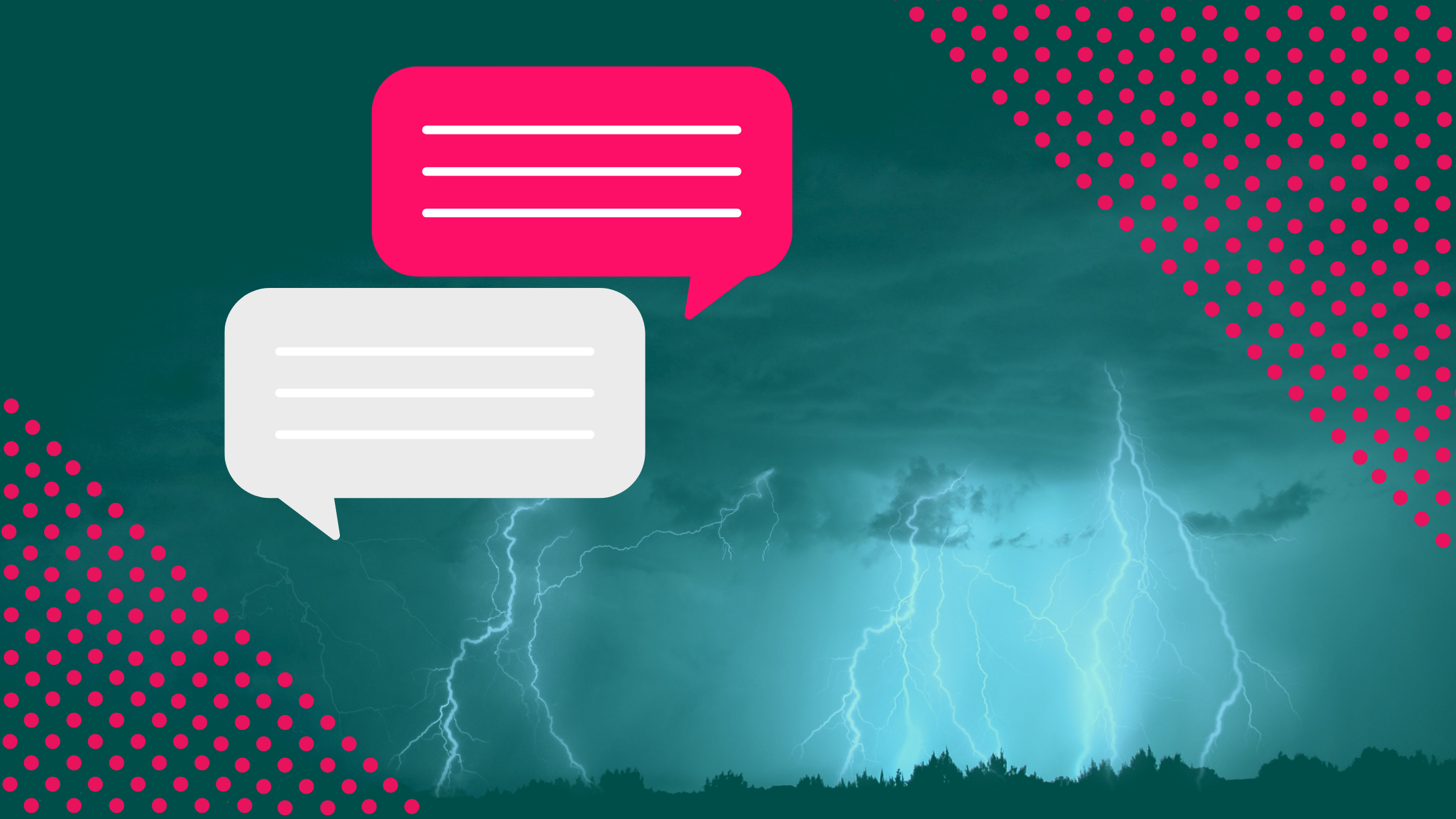 Speech bubble icons over stormy weather