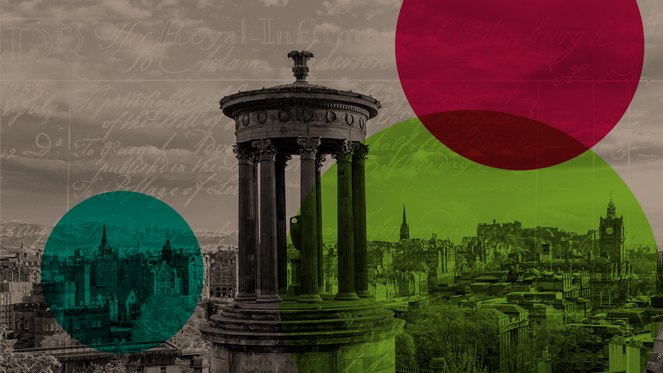 Image of Calton Hill with circle overlays in different colours