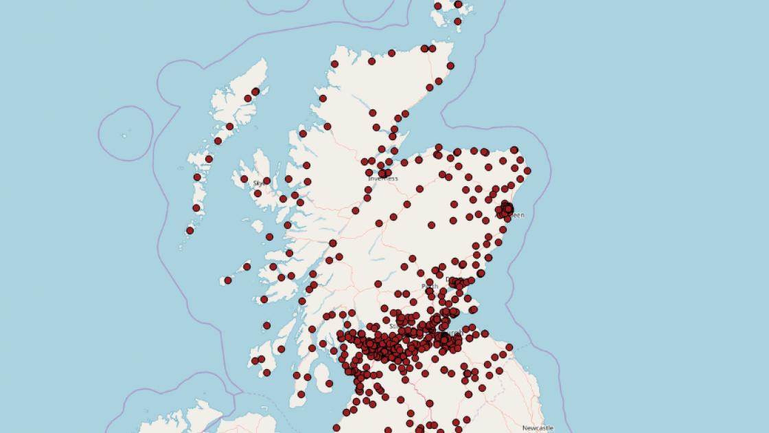 Map view showing GP practices located in Scotland