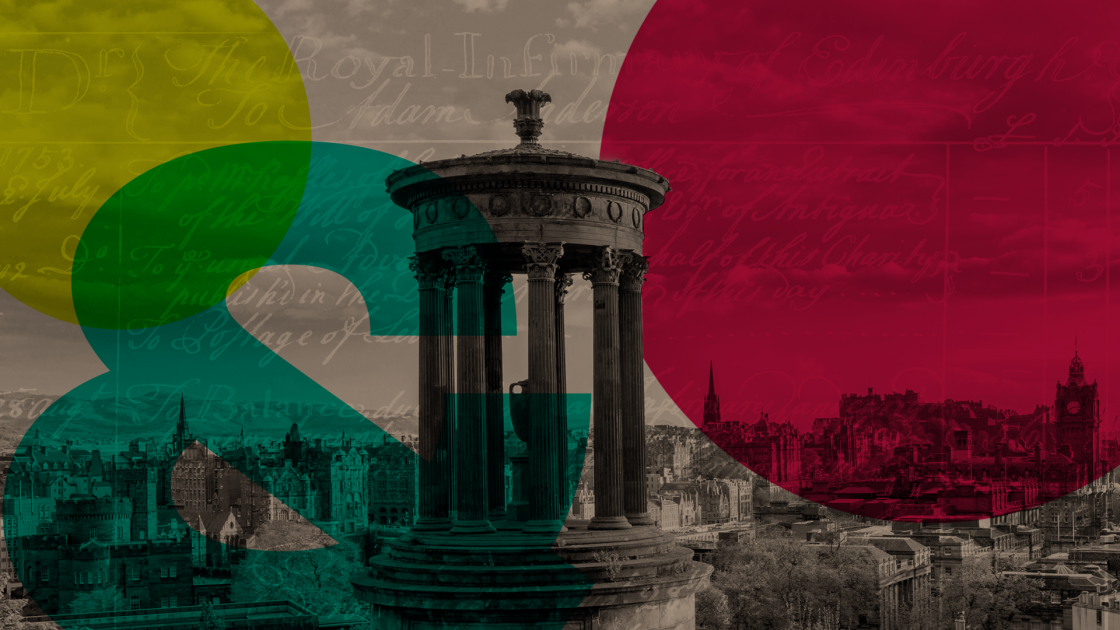 Image of Calton Hill with text and shape overlays