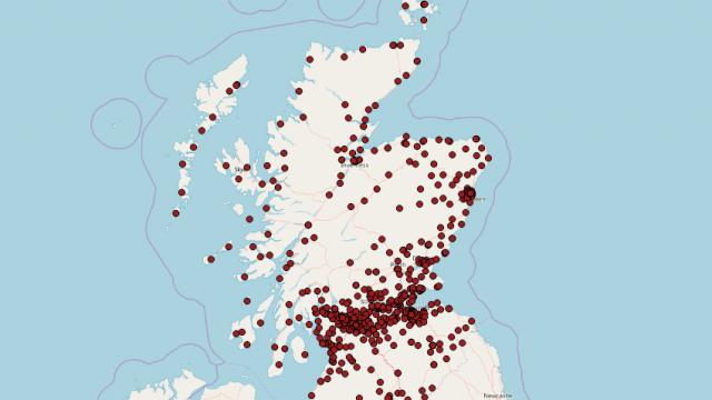 Map view showing GP practices located in Scotland