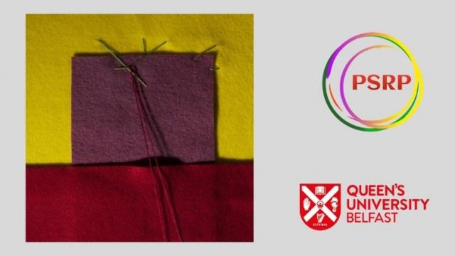 Photgraph of felt art with PSRP and QUB logos