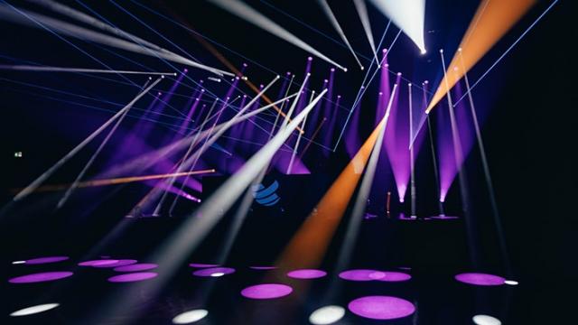 Stage lit by fluorescent lights