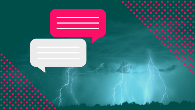 Speech bubble icons over stormy weather