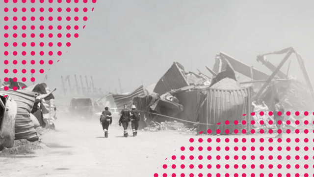  Graphic mashup created using Canva. Photo of European Search and Rescue teams in Beirut, Lebanon following deadly explosions at the port by Bernard Khalil / The European Union's Civil Protection and Humanitarian Aid